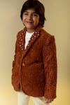 LITTLEENS_Brown Organic Sherpa Embellished Lapel Blazer  _at_Aza_Fashions