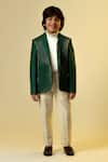 Buy_LITTLEENS_Green Organic Wool Herringbone Embellished Blazer  _at_Aza_Fashions