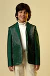 Shop_LITTLEENS_Green Organic Wool Herringbone Embellished Blazer  _Online_at_Aza_Fashions