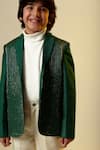 LITTLEENS_Green Organic Wool Herringbone Embellished Blazer  _at_Aza_Fashions