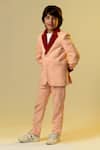 Buy_Littleens_Peach Tissue, Cotton, Terrycloth Notch Lapel Blazer And Trouser Set _at_Aza_Fashions