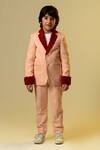 Shop_Littleens_Peach Notch Lapel Blazer And Trouser Set For Boys_Online_at_Aza_Fashions