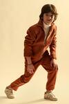 Littleens_Brown Zip Front Jacket And Trouser Set For Boys_Online_at_Aza_Fashions
