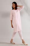 Buy_TIC_Peach Kurta  Pant Cambric Embroidery Boat Striped And Set _at_Aza_Fashions