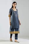 TIC_Grey Chanderi Embroidery V Neck Organza Kurta And Pant Set _Online_at_Aza_Fashions