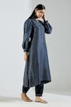 TIC_Grey Chanderi Embroidery Stand Collar Kurta Set _Online_at_Aza_Fashions