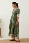 Shop_The Indian Cause_Green Cotton Markab Floral Print Anarkali Set_Online_at_Aza_Fashions