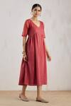 TIC_Red Chanderi Organza Midi Dress _Online_at_Aza_Fashions