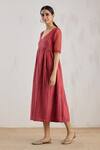 Buy_TIC_Red Chanderi Organza Midi Dress _Online_at_Aza_Fashions