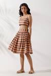 TIC_Peach Cotton Jacquard Striped Bralette And Skirt Set_Online_at_Aza_Fashions