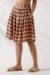 Shop_TIC_Peach Cotton Jacquard Striped Bralette And Skirt Set_Online_at_Aza_Fashions