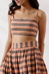TIC_Peach Cotton Jacquard Striped Bralette And Skirt Set_at_Aza_Fashions