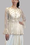 Buy_Aksh_Beige Chanderi Round Embroidered Jacket And Skirt Set _Online_at_Aza_Fashions