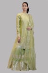 Buy_Aksh_Green Chanderi Round Kurta Lehenga Set _at_Aza_Fashions