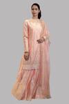 Buy_Aksh_Peach Organza, Chanderi Round Kurta Lehenga Set_at_Aza_Fashions