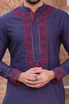 Shop_Nitesh Singh Chauhan_Blue Cotton Silk Embroidered Kurta And Churidar Set_Online_at_Aza_Fashions