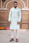 Shop_Nitesh Singh Chauhan_Blue Cotton Silk Rajasthani Embroidered Kurta Set_at_Aza_Fashions