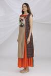 Samyukta Singhania_Orange Slub Soft Silk Maxi Dress With Inner_Online_at_Aza_Fashions