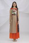 Buy_Samyukta Singhania_Orange Slub Soft Silk Maxi Dress With Inner_Online_at_Aza_Fashions