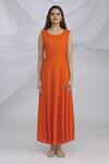 Shop_Samyukta Singhania_Orange Slub Soft Silk Maxi Dress With Inner_Online_at_Aza_Fashions