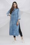 Buy_Samyukta Singhania_Blue Denim Mandarin Kurta Set _at_Aza_Fashions