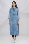 Buy_Samyukta Singhania_Blue Denim Mandarin Kurta Set _Online_at_Aza_Fashions