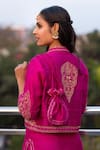 Buy_Kefi Collections_Pink Kurta- Raw Silk Embroidery Band Collar Baani Short Jacket And Set  _Online_at_Aza_Fashions