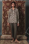 Shop_Sonam Luthria_Green Rayon Printed Bandhani Shirt Collar Tassel Detailing And Pant Set _at_Aza_Fashions