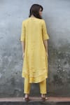 Shop_I Am Design_Yellow Satin Linen Kurta Set _at_Aza_Fashions