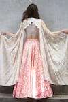 Shop_I am Design_Off White Woven Brocade Boat Neck Lehenga With Back Drape Top _at_Aza_Fashions