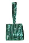 Shop_Fuchsia_Green Embroidery Velvet Sequin Bag _at_Aza_Fashions