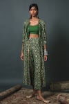 Sonam Luthria_Green Rayon Print And Embroidery Bandhani Blouse Kaftan Jacket Pant Set _Online_at_Aza_Fashions