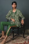 Sonam Luthria_Green Rayon Printed Bandhani Shirt Collar And Pant Set _Online_at_Aza_Fashions