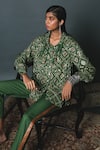 Buy_Sonam Luthria_Green Rayon Printed Bandhani Shirt Collar And Pant Set _Online_at_Aza_Fashions