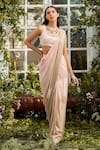 Buy_Rococo_Pink Net Embroidered Bead Work Bahar Pre-draped Saree With Blouse  _at_Aza_Fashions