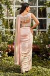 Shop_Rococo_Pink Net Embroidered Bead Work Bahar Pre-draped Saree With Blouse  _at_Aza_Fashions