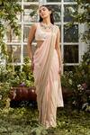 Rococo_Pink Net Embroidered Bead Work Bahar Pre-draped Saree With Blouse  _Online_at_Aza_Fashions