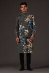 Buy_Balance by Rohit Bal_Grey Linen Printed Floral Bundi  _at_Aza_Fashions