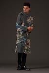 Balance by Rohit Bal_Grey Linen Printed Floral Bundi  _Online_at_Aza_Fashions