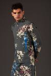 Buy_Balance by Rohit Bal_Grey Linen Printed Floral Bundi  _Online_at_Aza_Fashions