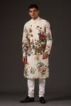 Buy_Balance by Rohit Bal_White Linen Printed Floral Bundi  _at_Aza_Fashions