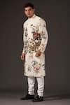 Balance by Rohit Bal_White Linen Printed Floral Bundi  _Online_at_Aza_Fashions