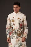 Buy_Balance by Rohit Bal_White Linen Printed Floral Bundi  _Online_at_Aza_Fashions