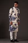 Balance by Rohit Bal_White Linen Printed Floral Bundi  _Online_at_Aza_Fashions