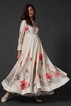 Buy_Balance by Rohit Bal_White Chanderi Printed Floral Keyhole Flared Anarkali Pant Set  _at_Aza_Fashions