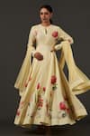 Buy_Rohit Bal Designs Pvt Ltd_Yellow Chanderi, And Lining Floral Keyhole Print Anarkali Set _at_Aza_Fashions