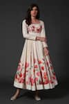 Buy_Balance by Rohit Bal_White Chanderi Printed Floral Square Neck Anarkali Set _at_Aza_Fashions