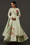 Buy_Balance by Rohit Bal_Green Chanderi Printed Floral Keyhole Anarkali Set  _at_Aza_Fashions