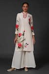 Buy_Balance by Rohit Bal_White Chanderi Printed Floral Mandarin Collar Kurta And Palazzo Set _at_Aza_Fashions