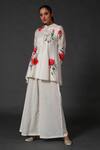 Buy_Balance By Rohit Bal_White Chanderi Floral Mandarin Collar Printed Tunic And Palazzo Set _at_Aza_Fashions